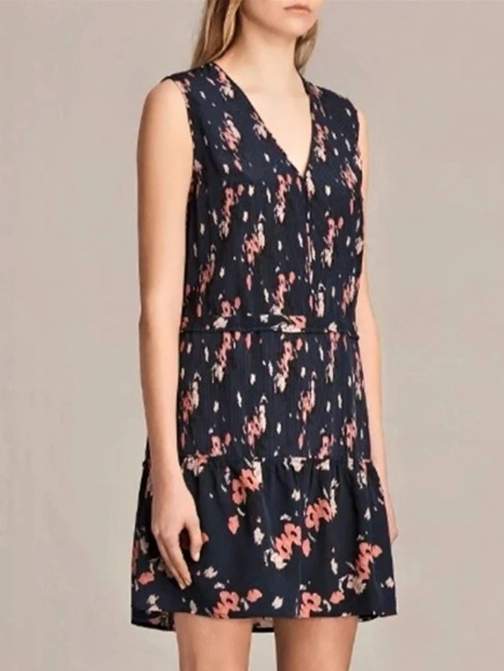 AllSaints Rach Dress Floral 100% Silk shift dress with side ties